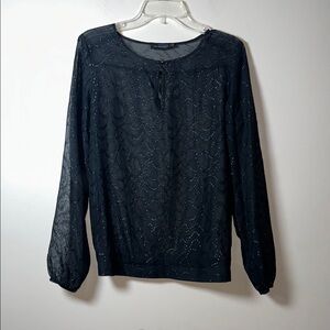 The Limited Black Sheer Beaded Blouse with Balloon Sleeves Size Medium